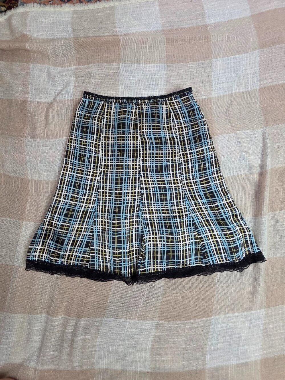 Vintage Office Siren Mobwife Twee McBling Blue, Cream, Green Plaid Mini Skirt